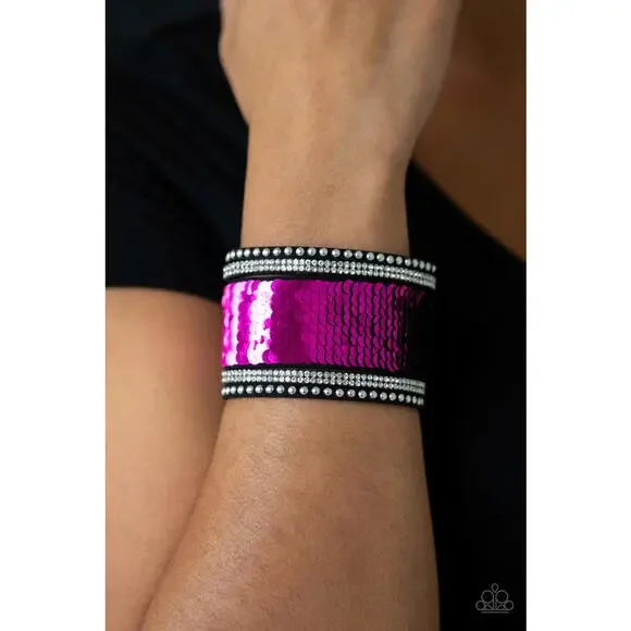 PaparazI Sequin Reversible Pink/Black Bracelet/MERMAIDS Have More Fun - Pink - Picture 3 of 4